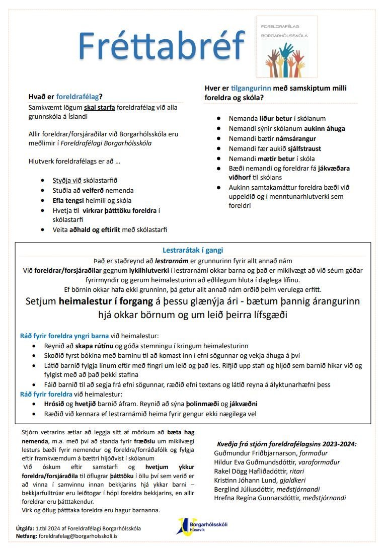 Fyrsta tölublað Foreldrafélagsins