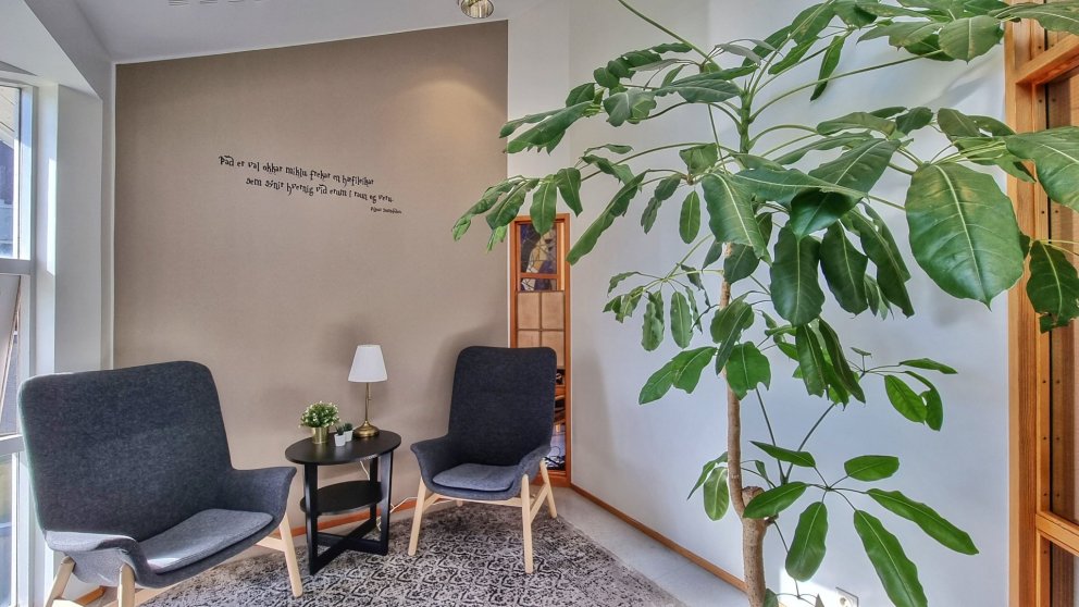 Hér er gott að glugga í góða bók.