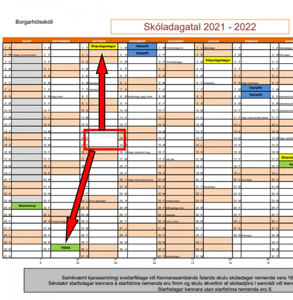 Smávægileg breyting á skóladagatali skólans