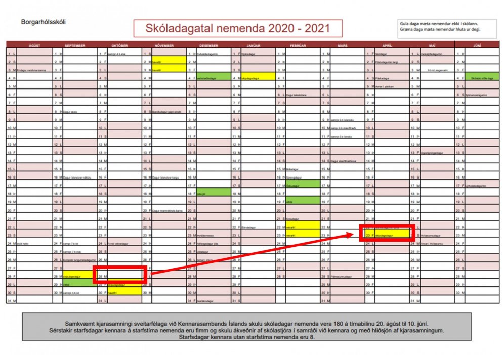 Skipulagsdagur í október færist fram í apríl.