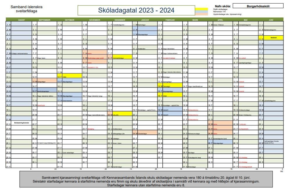 Skóladagatal næsta skólaárs