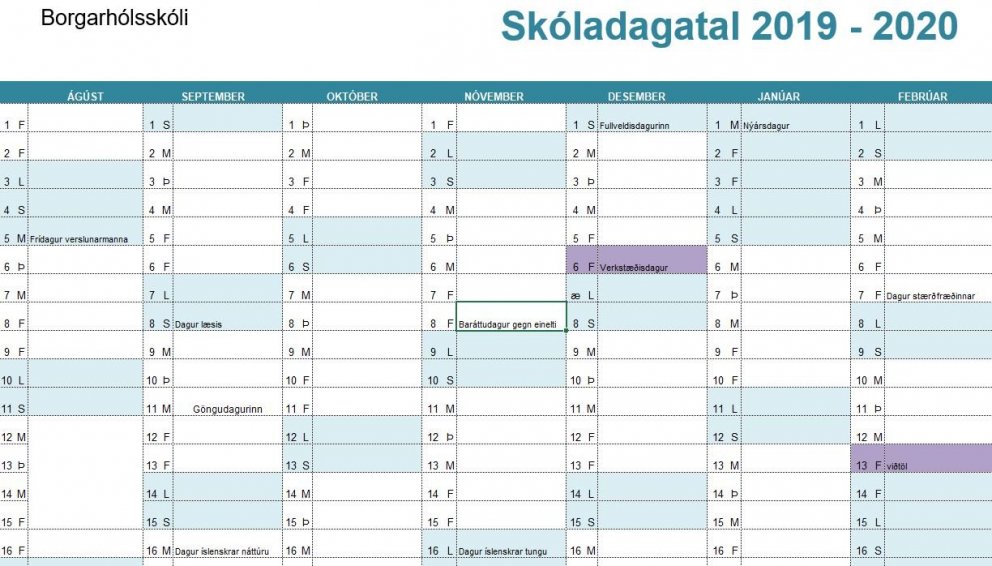 Skóladagatalið 2019-2020 / School year 2019-2020