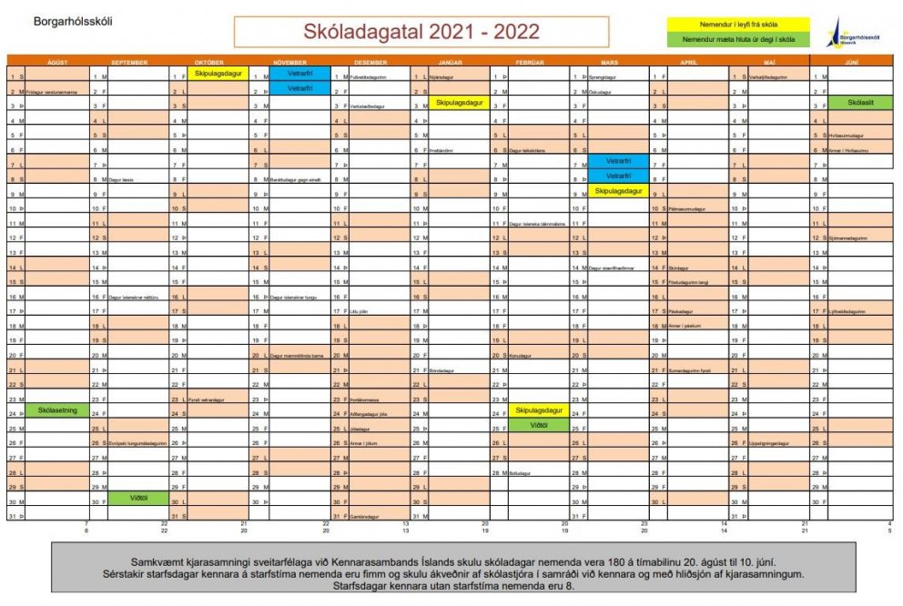 Skóladagatal næsta skólaárs
