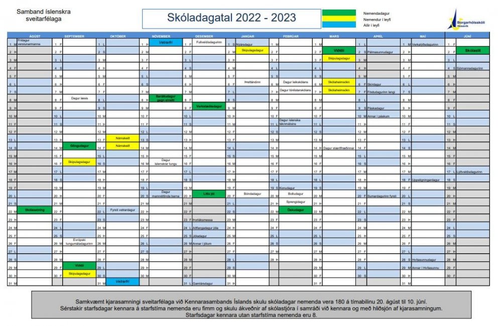 Skóladagatal næsta skólaárs