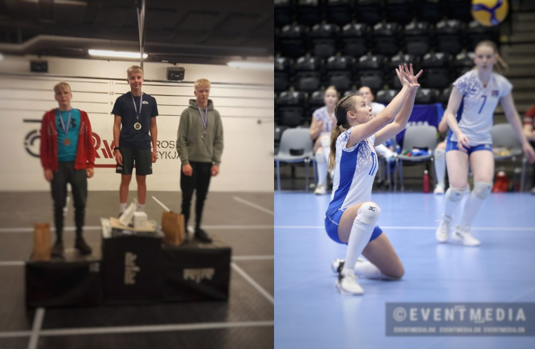 Einar Örn efstur á palli og Inga Björg klárí boltann.