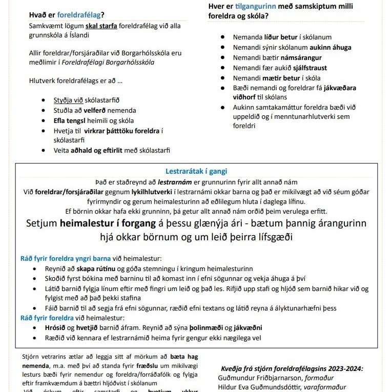 Fyrsta tölublað Foreldrafélagsins