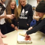 Hópurinn kryfur fiskinn