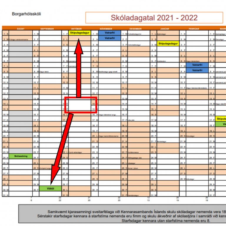 Smávægileg breyting á skóladagatali skólans