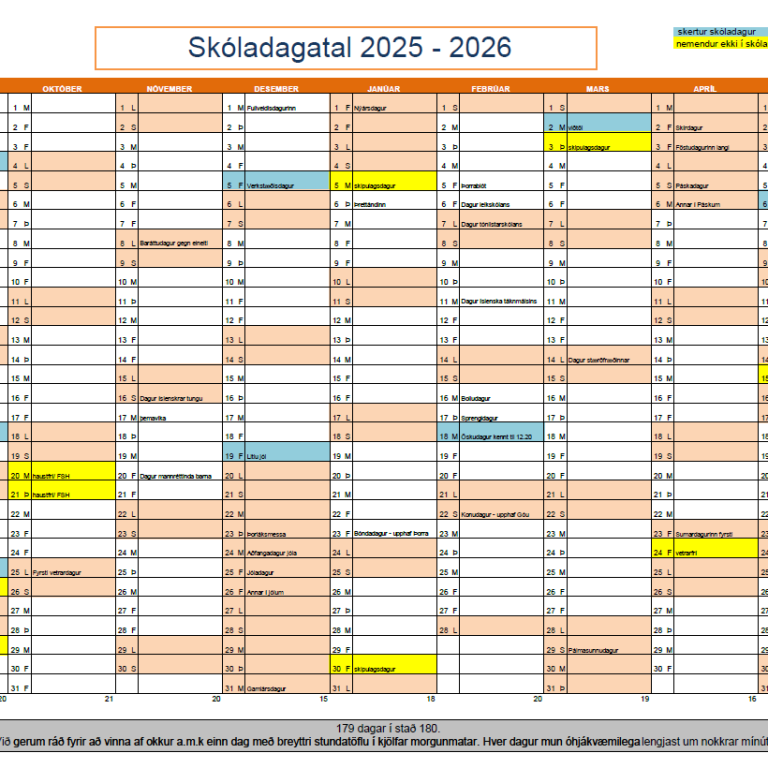 Skóladagatal næsta skólaárs 2025-2026