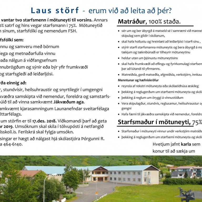 Laus störf við skólann
