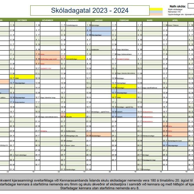 Skóladagatal næsta skólaárs