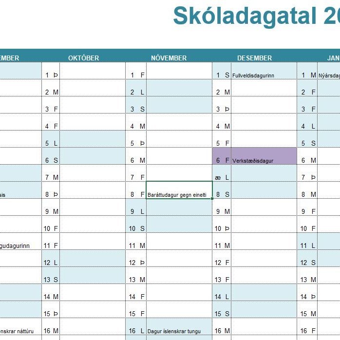 Skóladagatalið 2019-2020 / School year 2019-2020