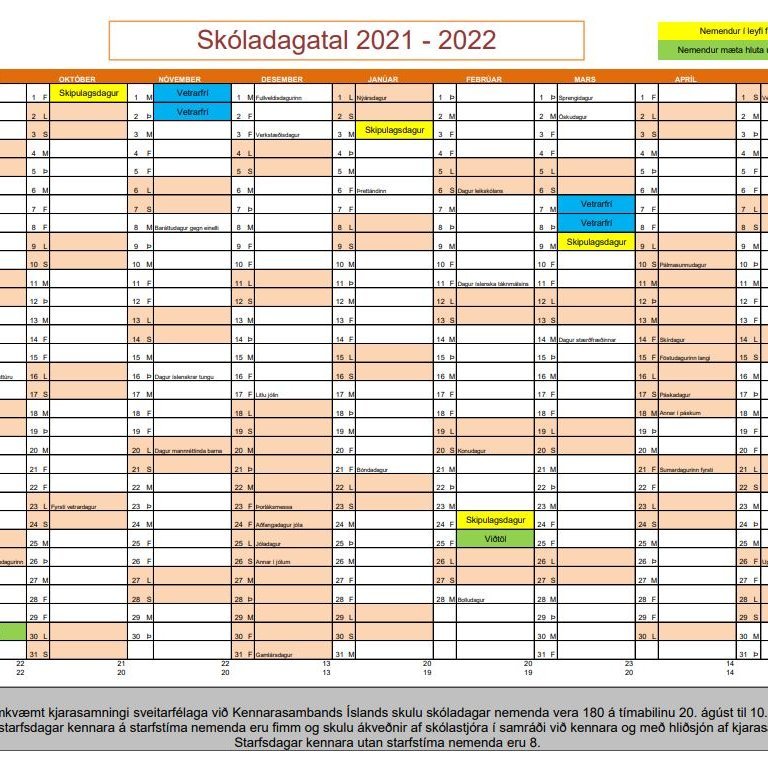 Skóladagatal næsta skólaárs